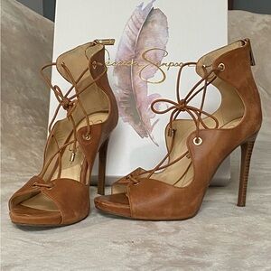 Jessica Simpson Brown New Luggage Lace-Up Heels
